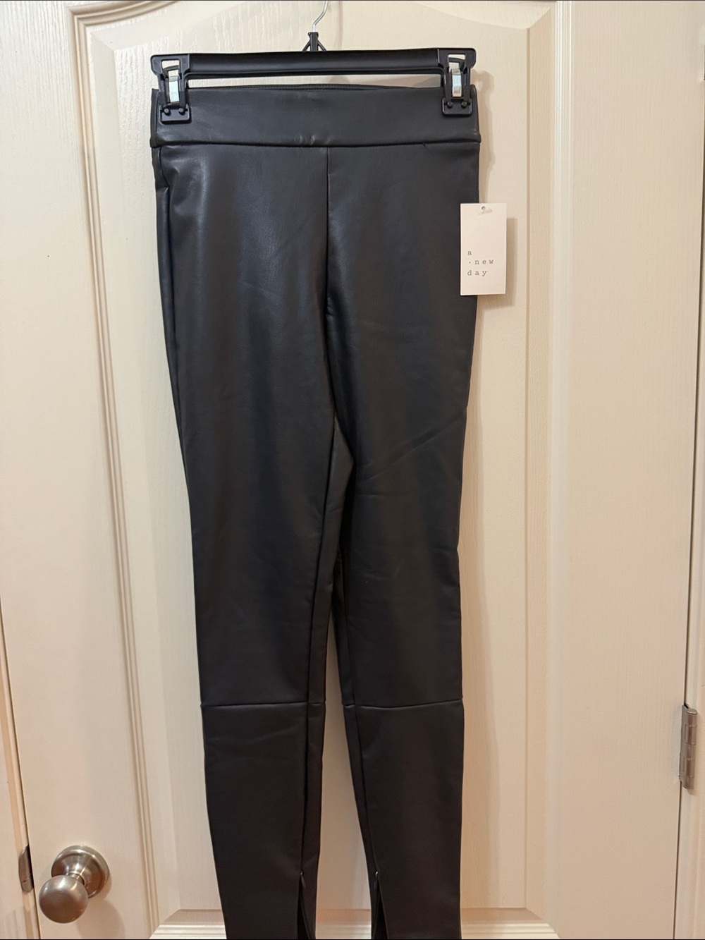 a new day Black Faux-Leather Leggings with Ankle Zips